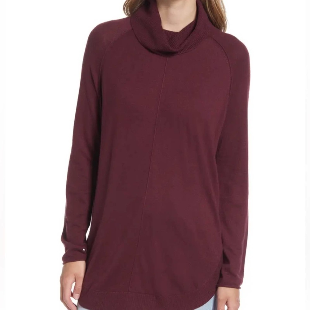Caslon Sweater M Burgundy Pullover Longline Tunic‎ Ribbed Sides Viscose Wool